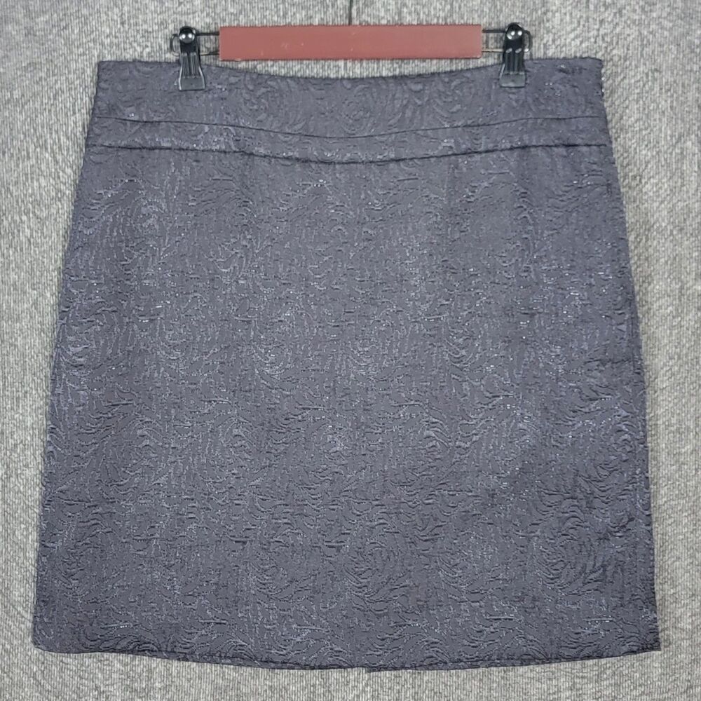 Ann Taylor Loft Skirt Womens 12 Gray Embroidered Knee Length Lined Pencil